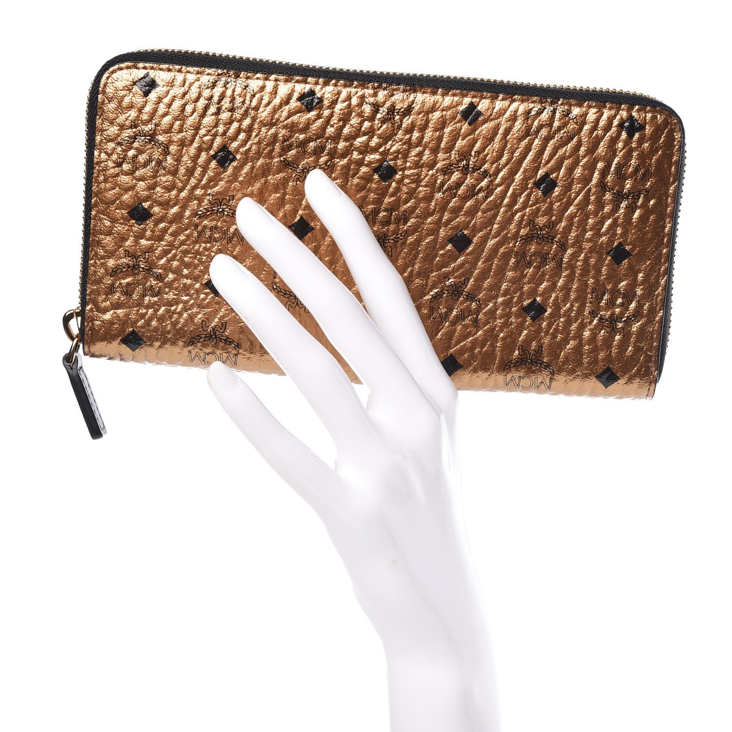 MCM Metallic Visetos Large Zip Around Wallet Gold 2 of 7