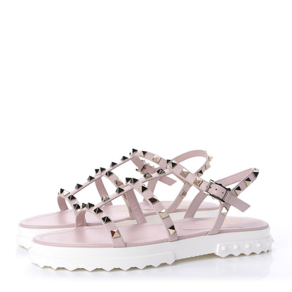 Valentino Garavani Calfskin Bedrock Rockstud Ankle Flat Sandals 39 Rose Quartz 3 of 10