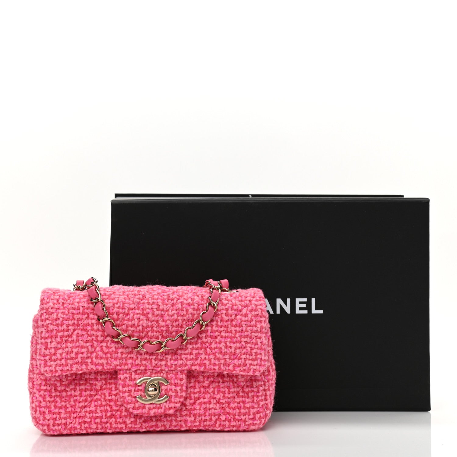 Chanel Wool Tweed Quilted Mini Rectangular Flap Dark Pink Fuchsia 8 of 8
