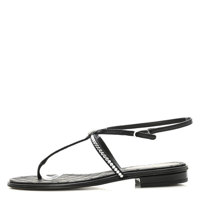 Chanel Crystal CC Thong Sandals 36 Black 1 of 7
