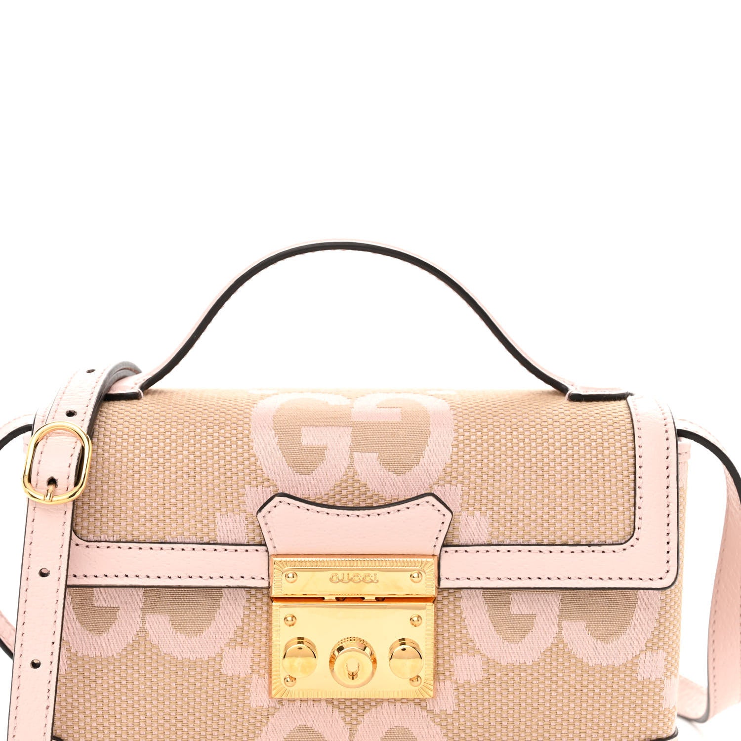 Gucci Monogram Jumbo GG Textured Dollar Calfskin Mini Padlock Top Handle Shoulder Bag Beige Perfect Pink 7 of 10
