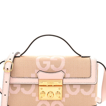 Gucci Monogram Jumbo GG Textured Dollar Calfskin Mini Padlock Top Handle Shoulder Bag Beige Perfect Pink 7 of 10