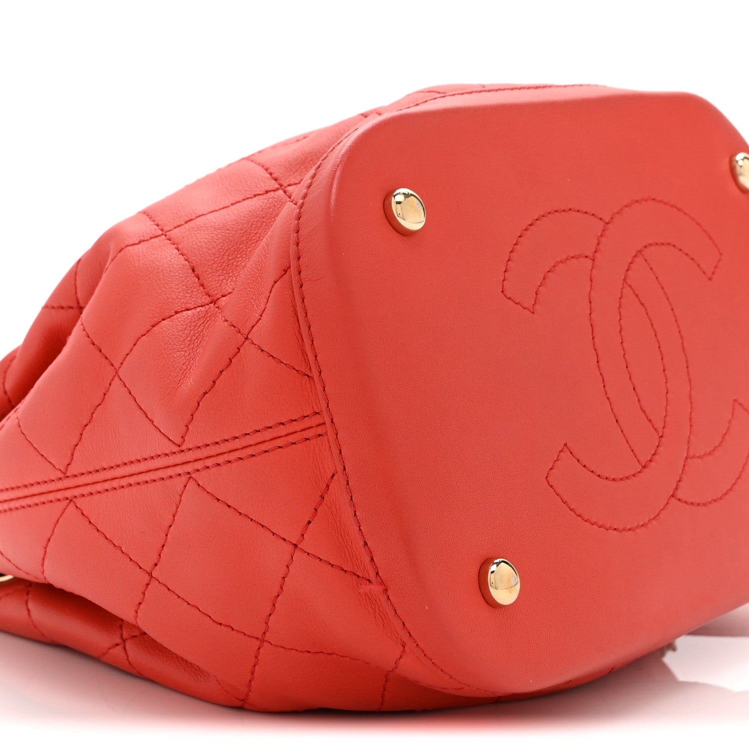 Chanel Calfskin Stitched Chain Bucket Bag Coral 9 of 10