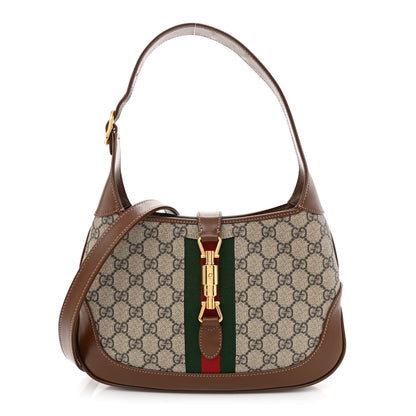 Gucci GG Supreme Monogram Azalea Calfskin Web Small Jackie 1961 Hobo Beige Ebony Brown Sugar 1 of 10