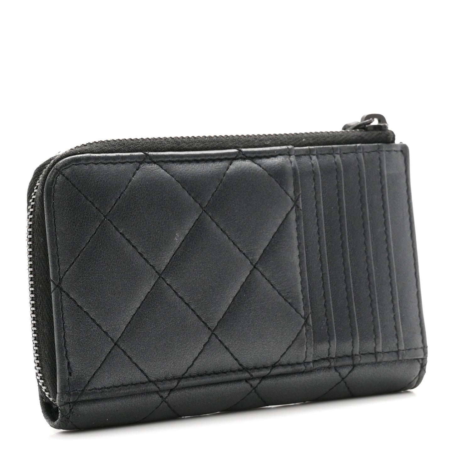 Pearly Lambskin Quilted Zip Card Holder So Black