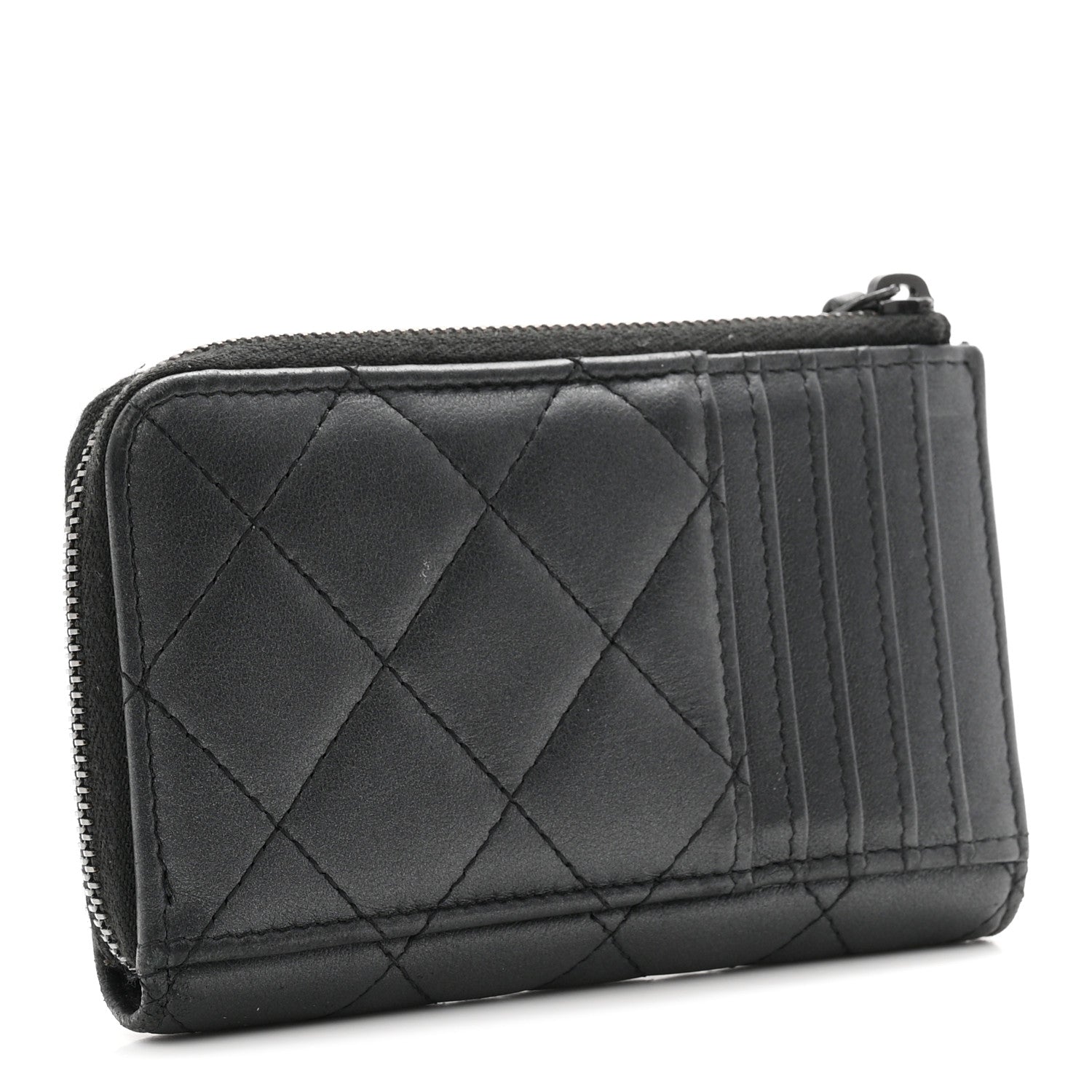 Chanel Pearly Lambskin Quilted Zip Card Holder So Black 3 of 8