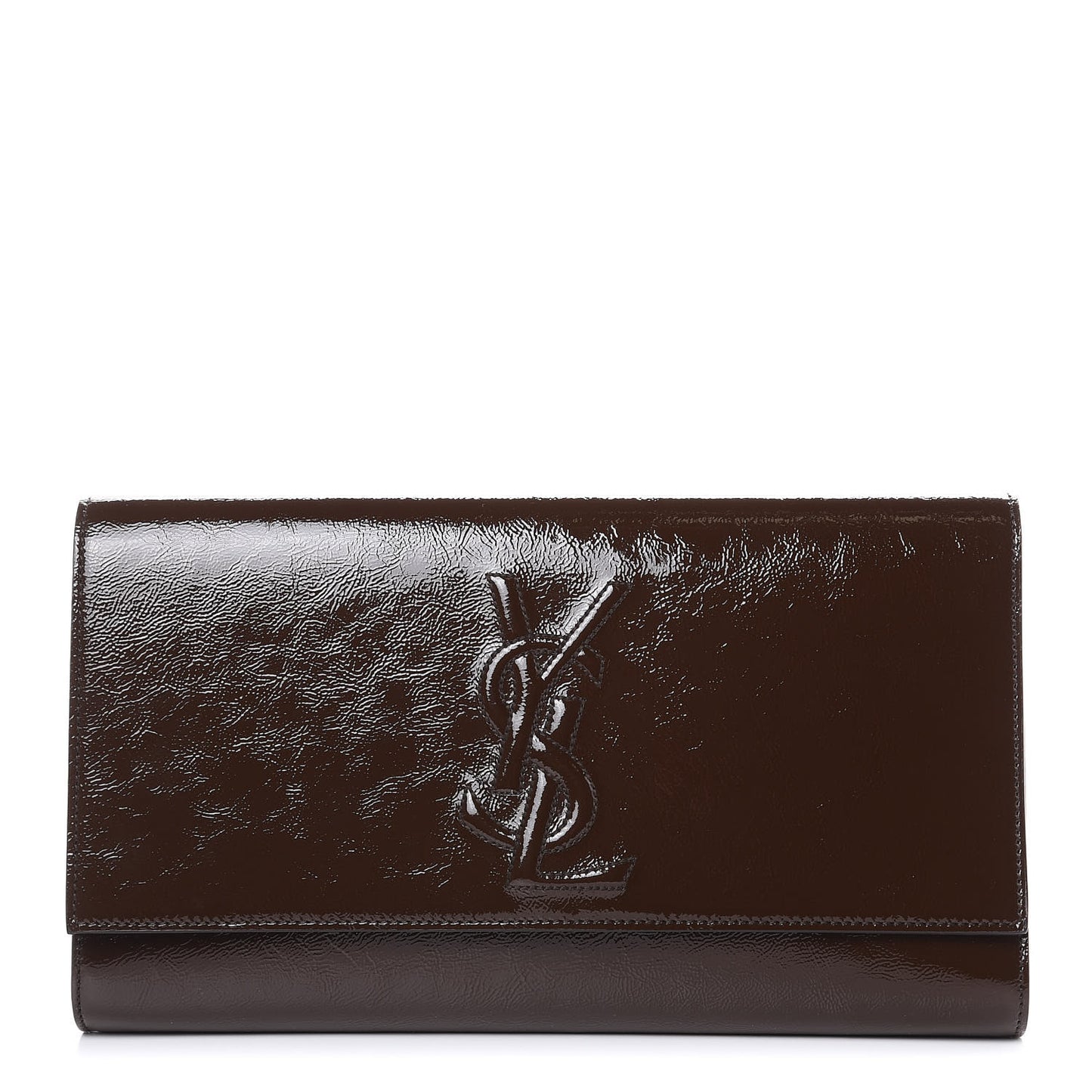 Textured Patent Calfskin Large Belle De Jour Clutch Dark Brown