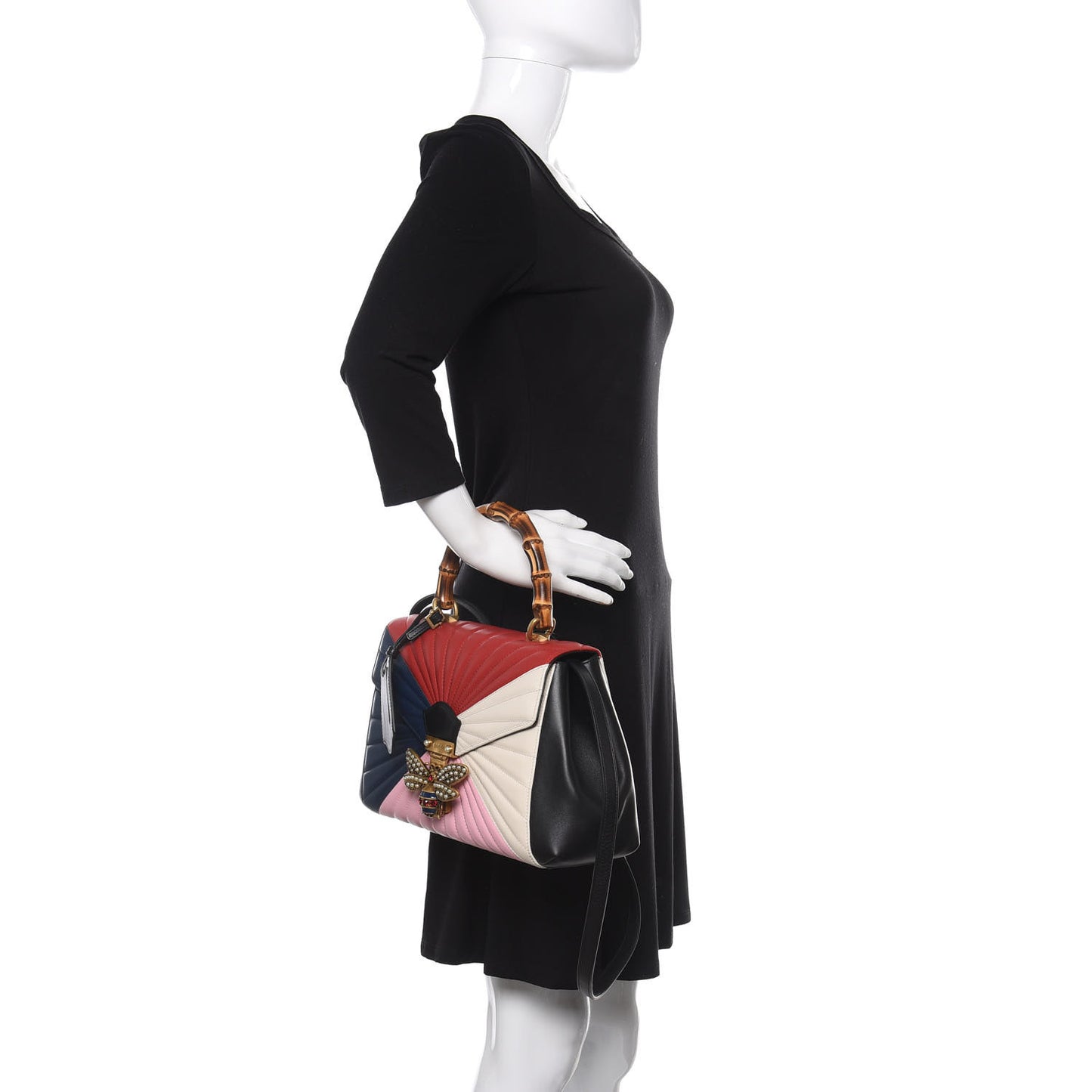 Calfskin Bamboo Trapuntata Queen Margaret Top Handle Bag Blue Agata Hibiscus Red Mystic White Sugar Pink