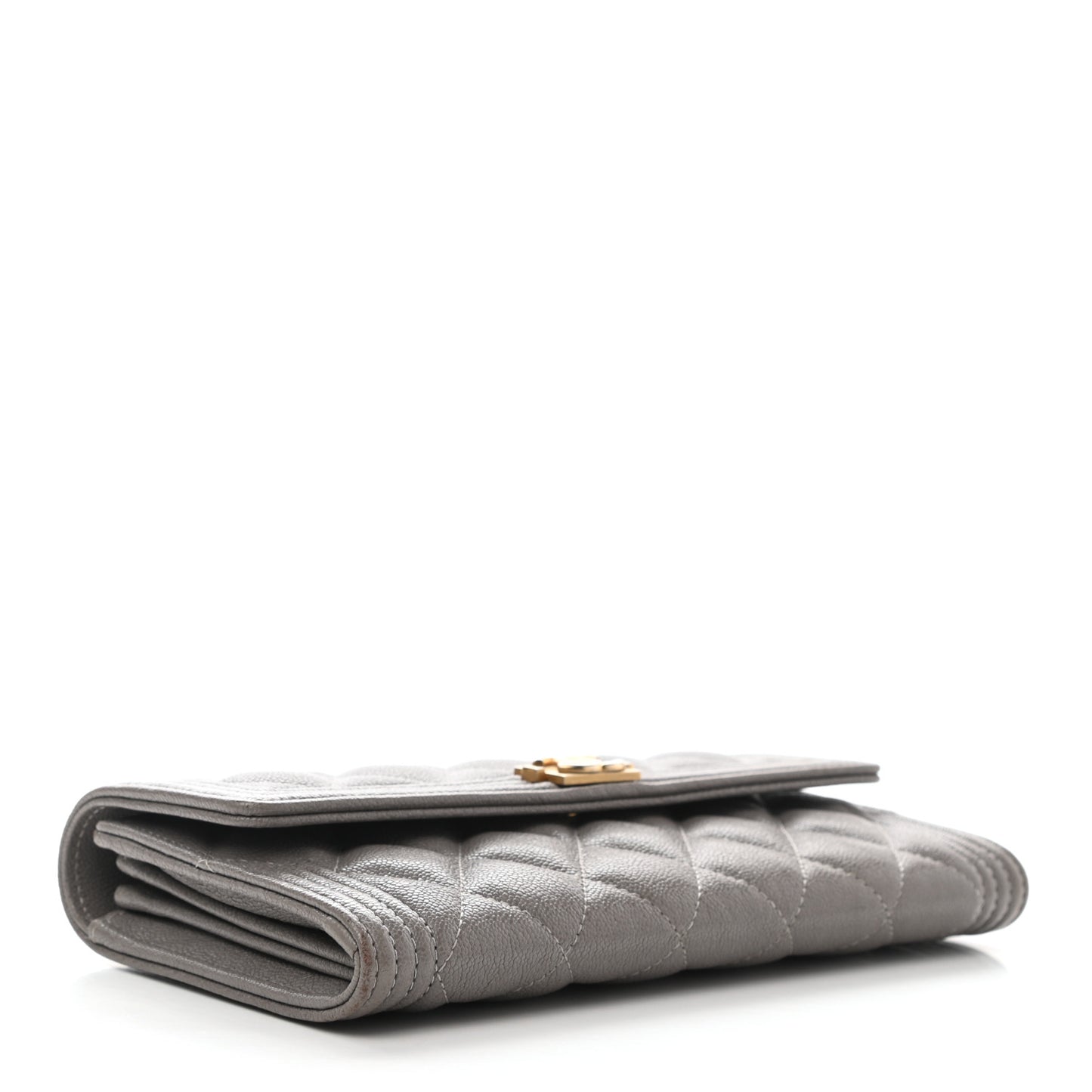 Caviar Quilted Large Boy Gusset Flap Wallet Grey