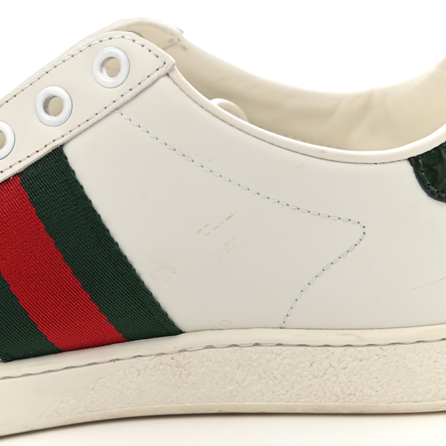 Calfskin Crocodile Web Womens Ace Sneakers 37 White Green