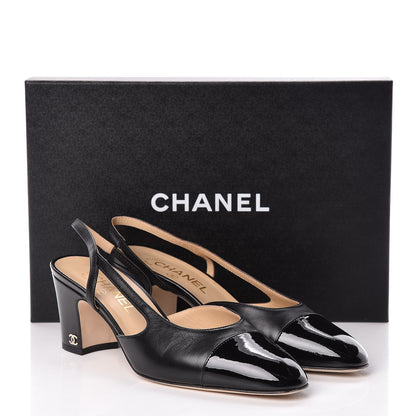 Chanel Lambskin Patent Cap Toe CC Slingback Sandals 38.5 Black 14 of 14