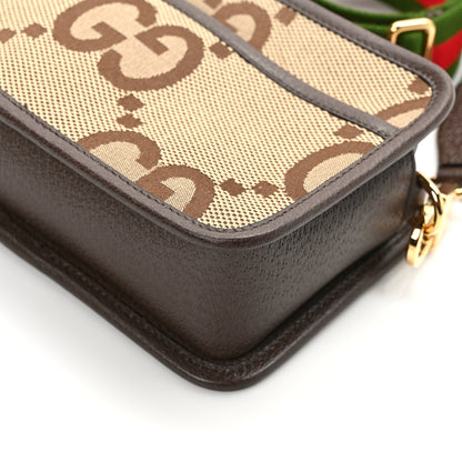 Gucci Monogram Jumbo GG Textured Dollar Calfskin Web Mini Crossbody Bag Camel Ebony New Acero 11 of 14