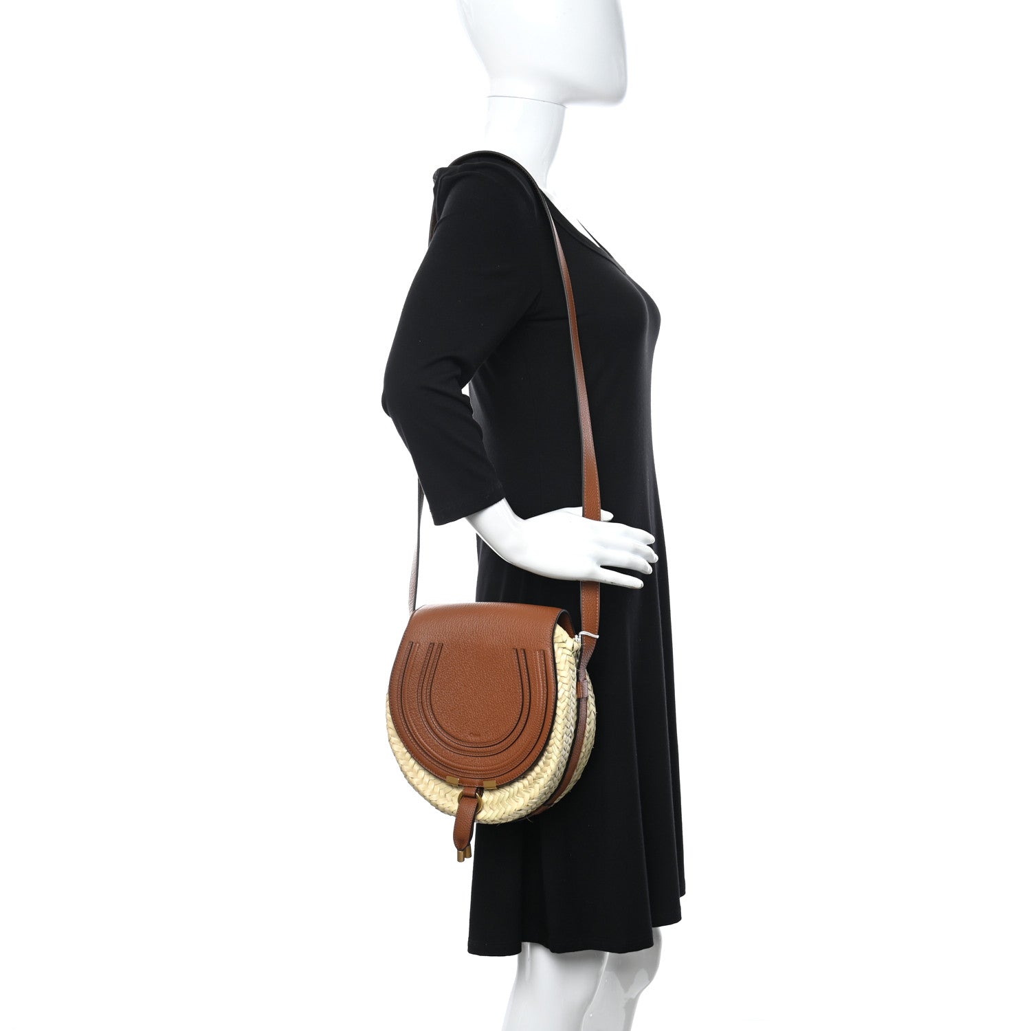 Chloe Raffia Small Grain Calfskin Small Marcie Basket Crossbody Tan 2 of 10