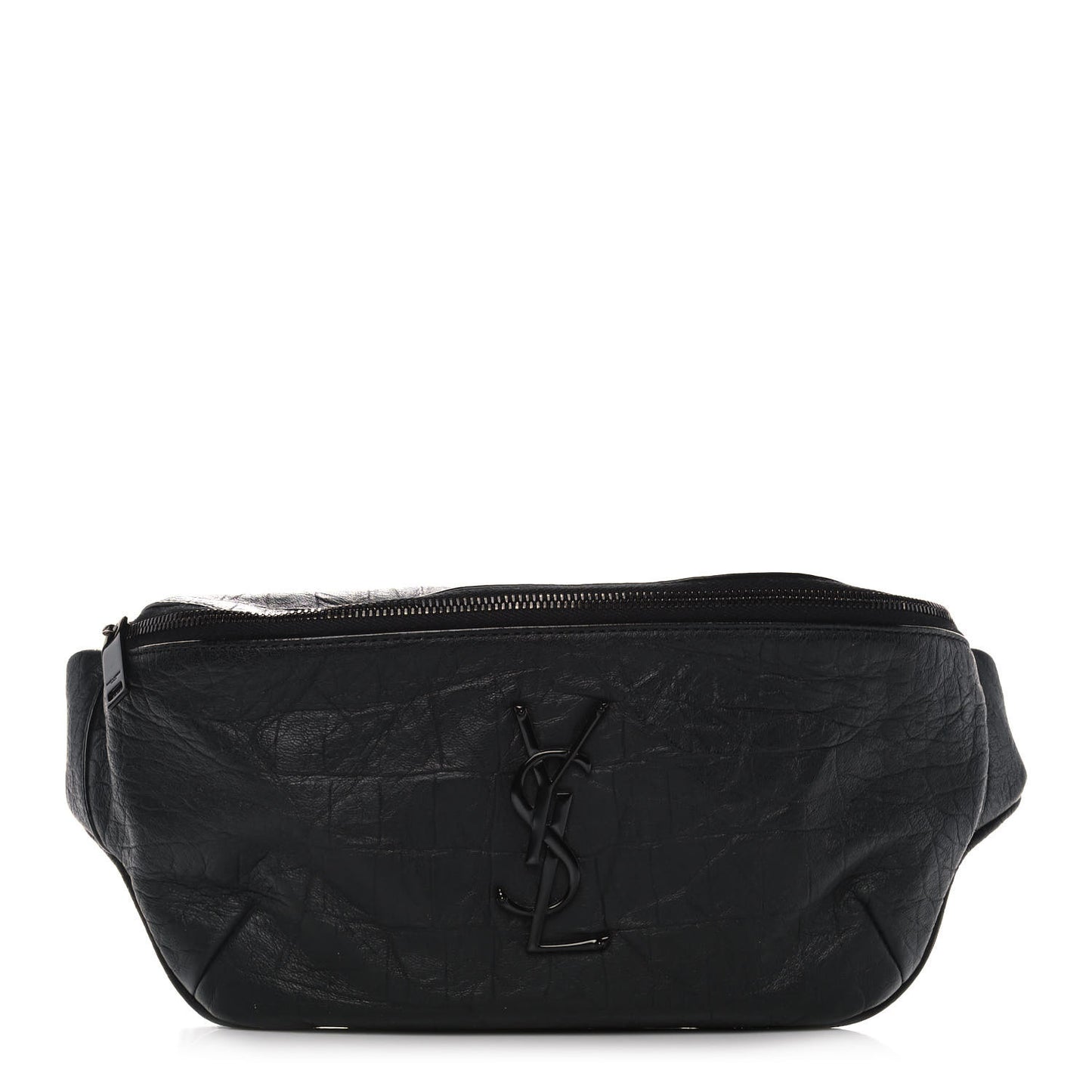 Calfskin Crocodile Embossed Monogram Belt Bag Black