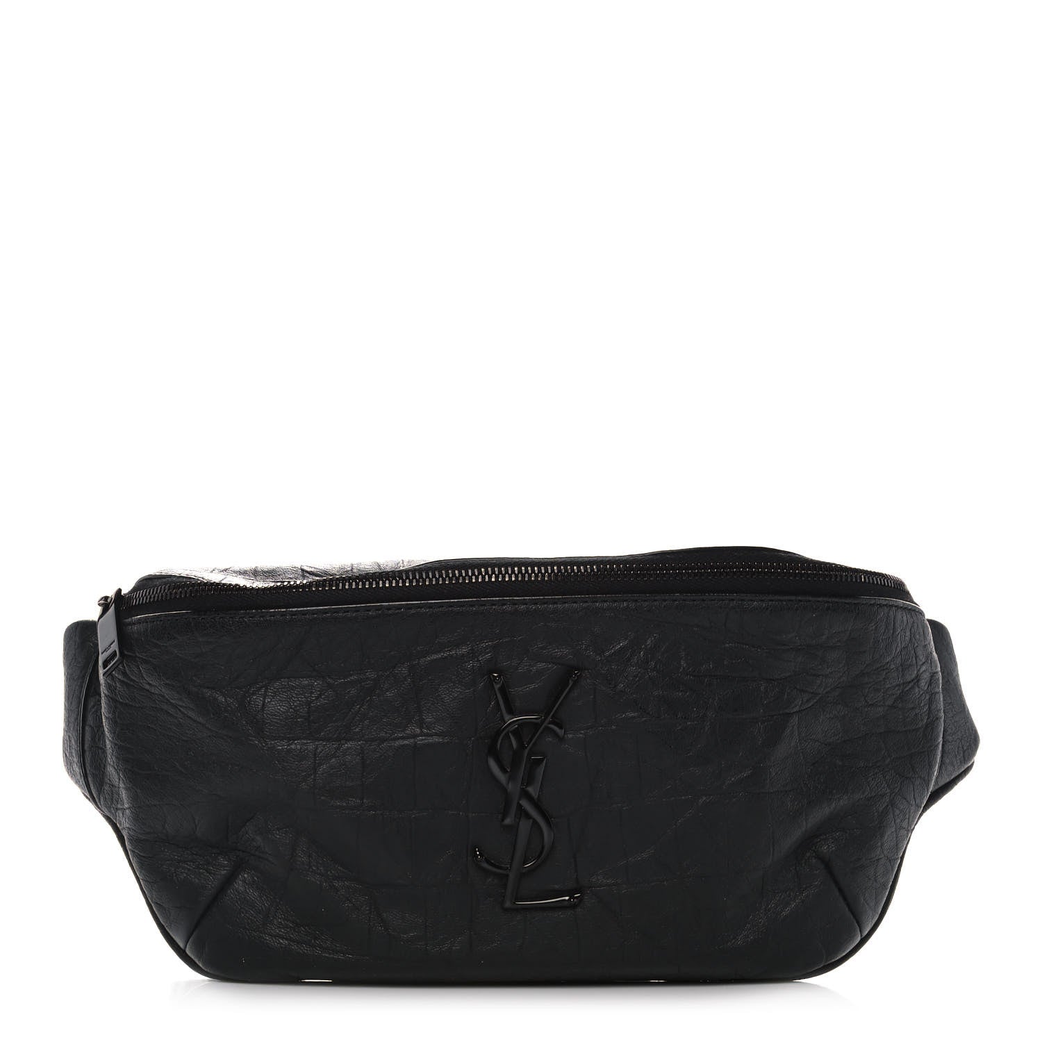 Saint Laurent Calfskin Crocodile Embossed Monogram Belt Bag Black 1 of 8