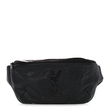 Saint Laurent Calfskin Crocodile Embossed Monogram Belt Bag Black 1 of 8