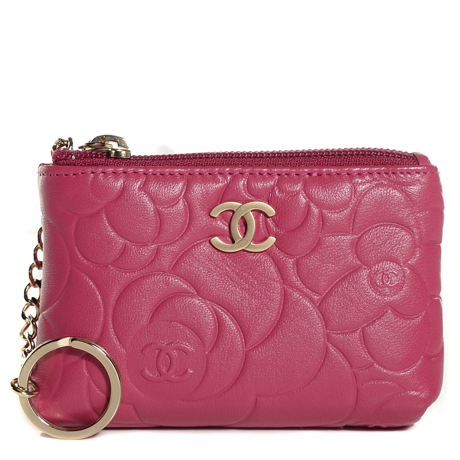 Chanel Lambskin Camellia Embossed Coin Purse Pink 1 of 7