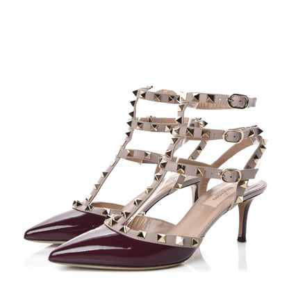 Valentino Garavani Patent Rockstud Ankle Strap Low Heel Pumps 37.5 Rubin Poudre 3 of 10