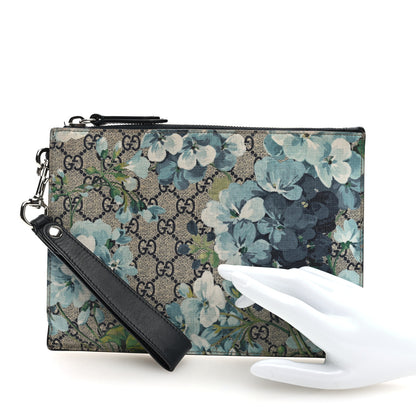 Gucci GG Supreme Monogram Blooms Small Zip Wristlet Pouch Beige Blue Black 2 of 6