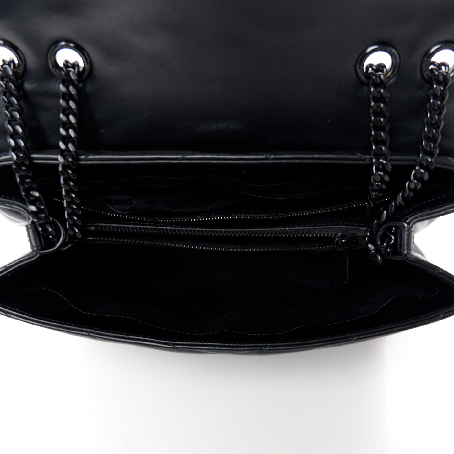 Calfskin Y Quilted Monogram Monochrome Medium Loulou Chain Satchel Black