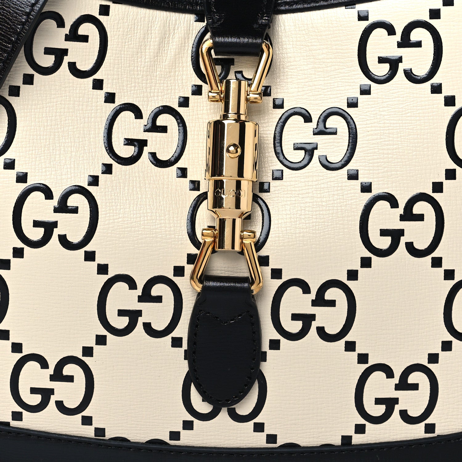 Gucci Azalea Calfskin GG Monogram Bi-Color Debossed Small Jackie 1961 Hobo Mystic White Black 8 of 10