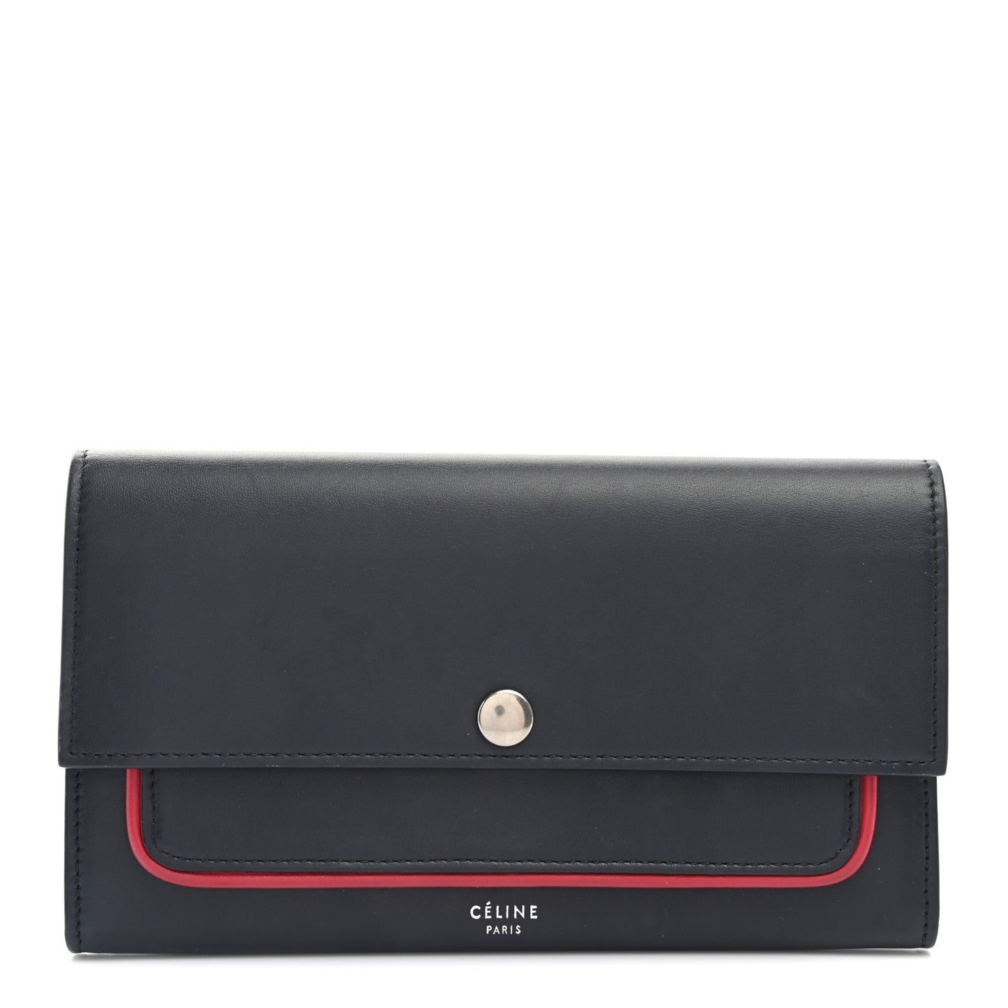 Smooth Calfskin Piping Large Flap Multifunction Wallet Navy Blue