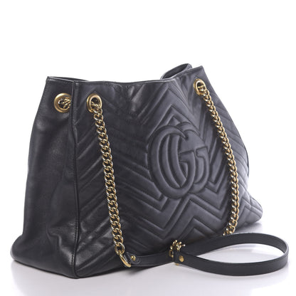 Gucci Calfskin Matelasse Medium GG Marmont Shoulder Tote Bag Black 3 of 11