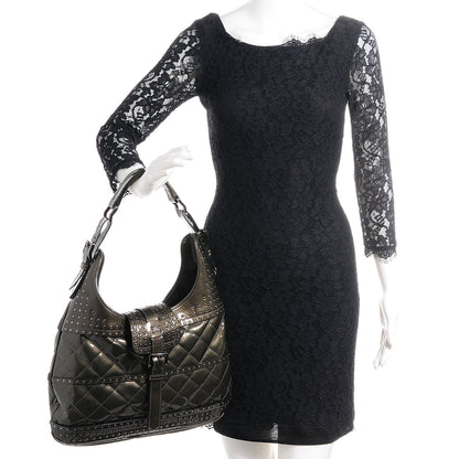 Burberry Patent Quilted Studded Brooke Hobo Pewter 2 of 9