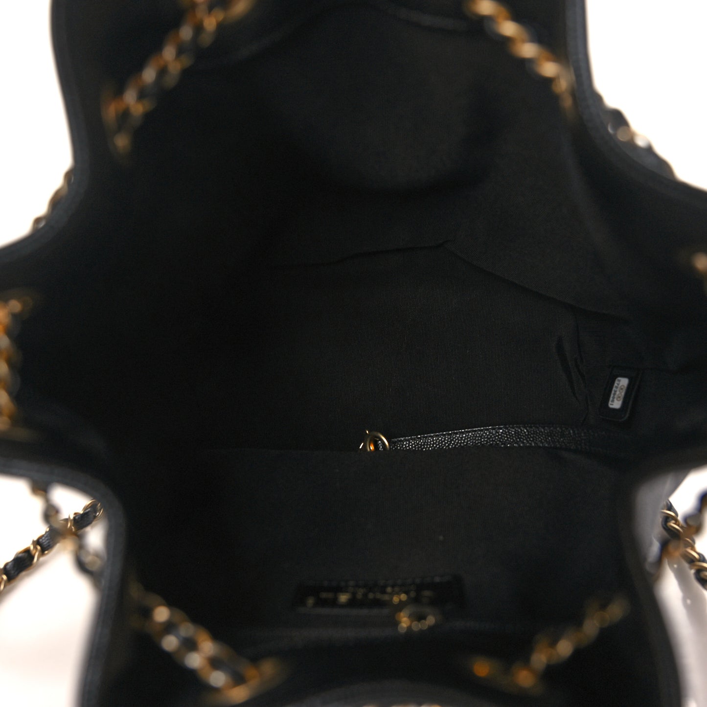 Lambskin Caviar Lovely Chains Drawstring Bag Black