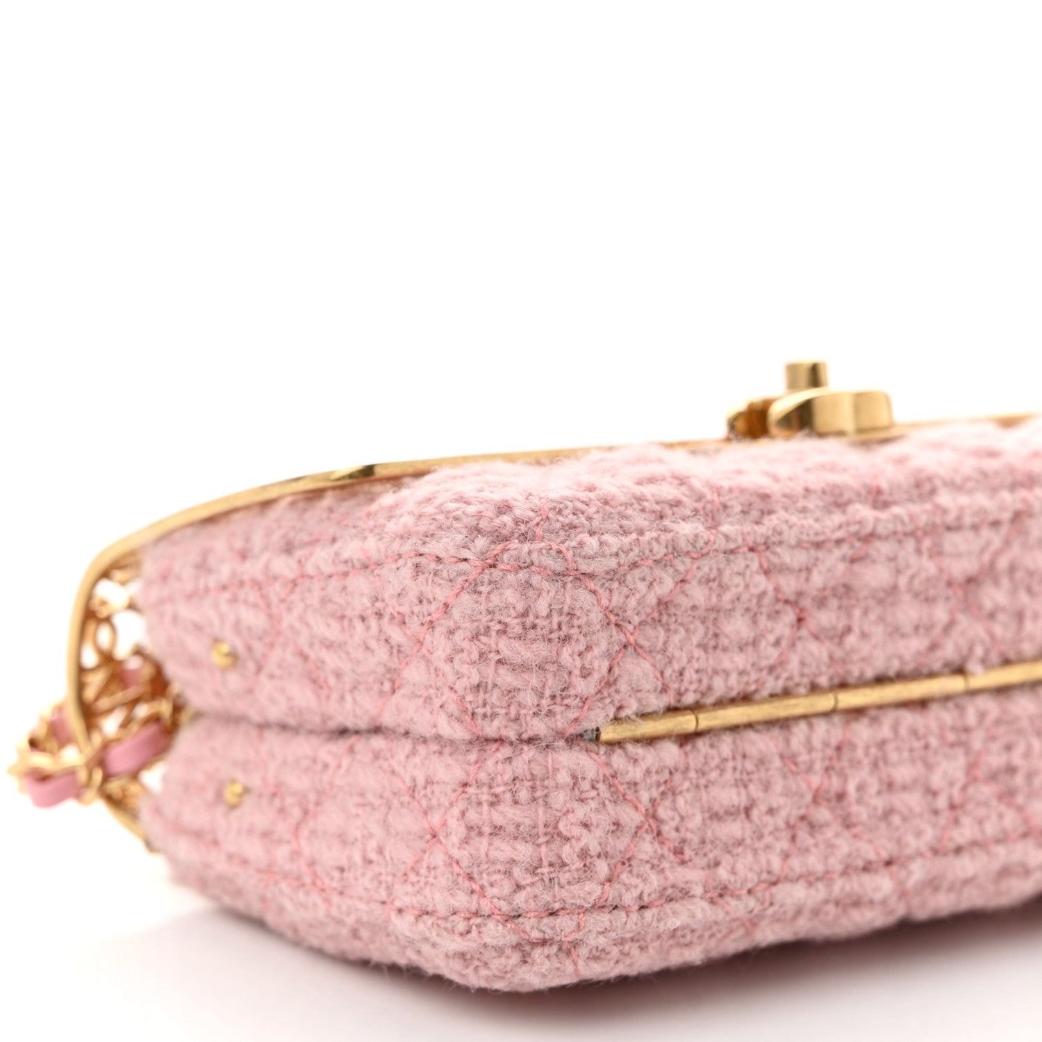 Chanel Metal Tweed Logo CC Minaudiere Mini Flap Bag Pink Gold