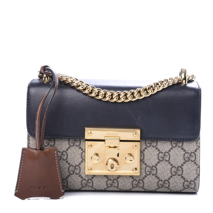 Gucci GG Supreme Monogram Calfskin Small Padlock Shoulder Bag Beige Black Cuir 1 of 9