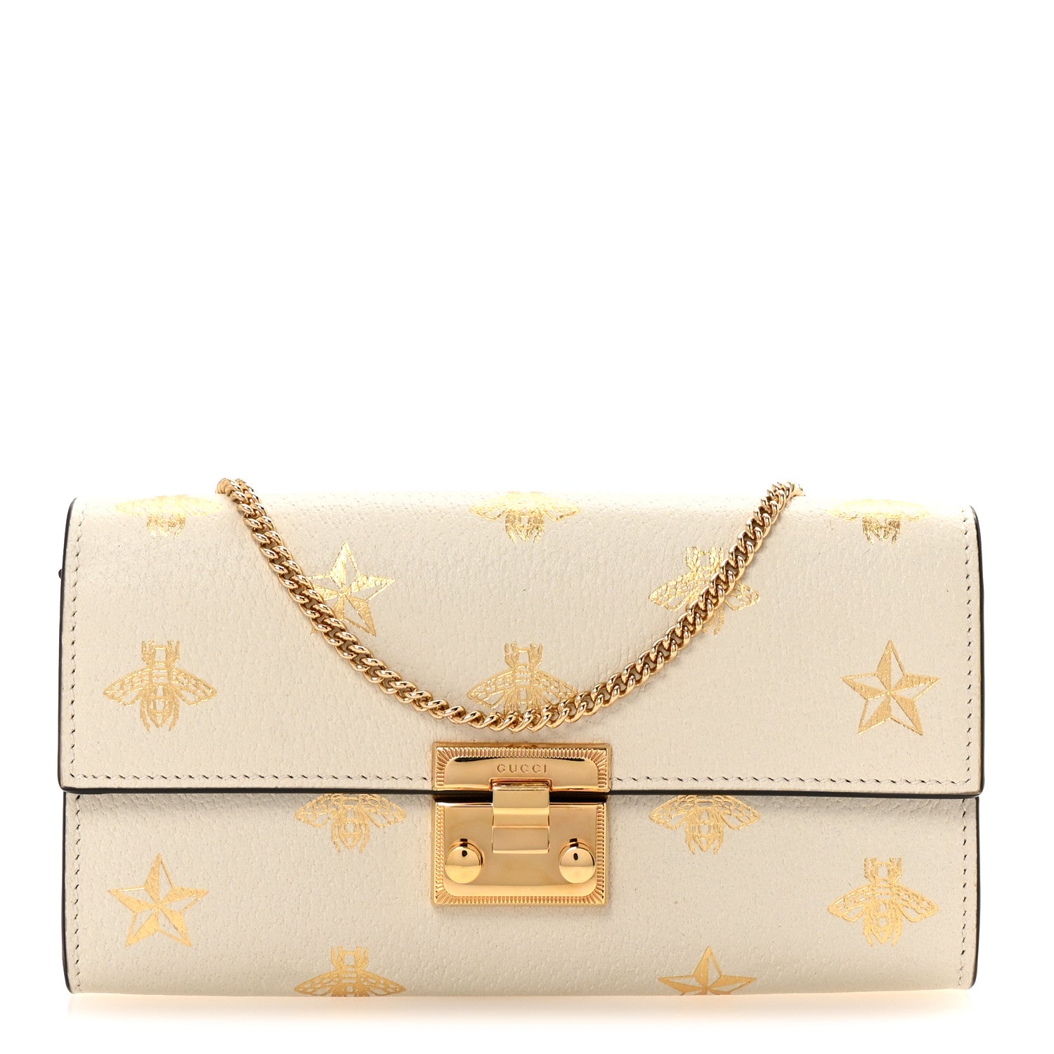 Gucci Grained Calfskin Bee Star Continental Chain Wallet White 1 of 10