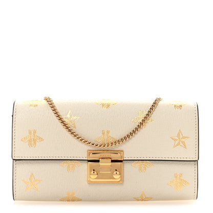 Gucci Grained Calfskin Bee Star Continental Chain Wallet White 1 of 10