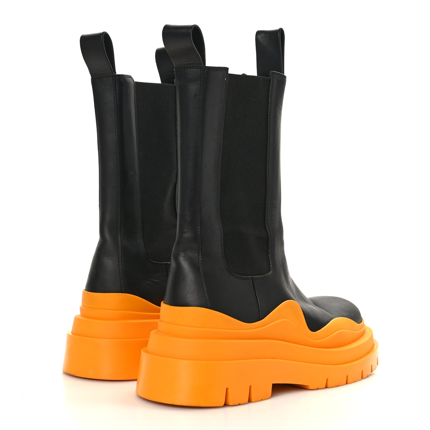 Calfskin The Tire Chelsea Boots 38.5 Black Tangerine