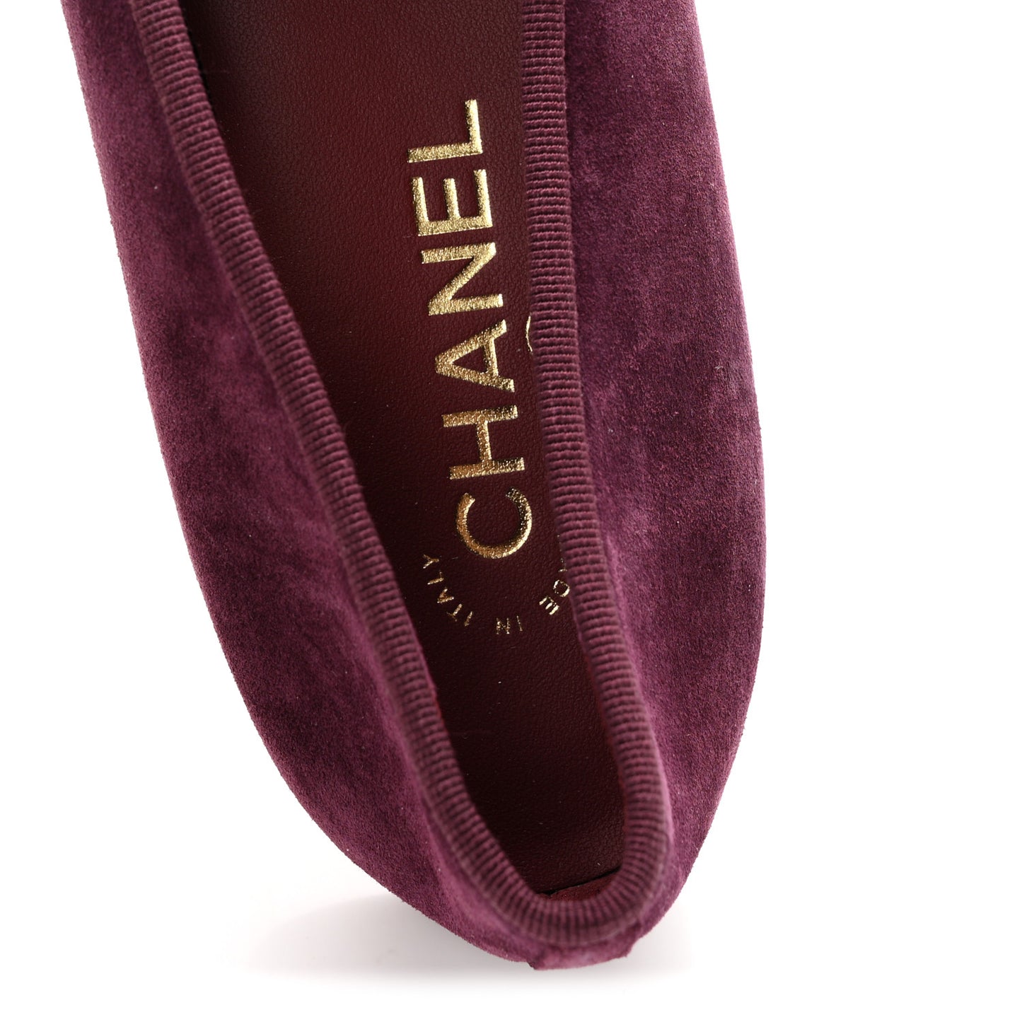Suede Patent Calfskin Cap Toe CC Ballerina Flats 40 Burgundy