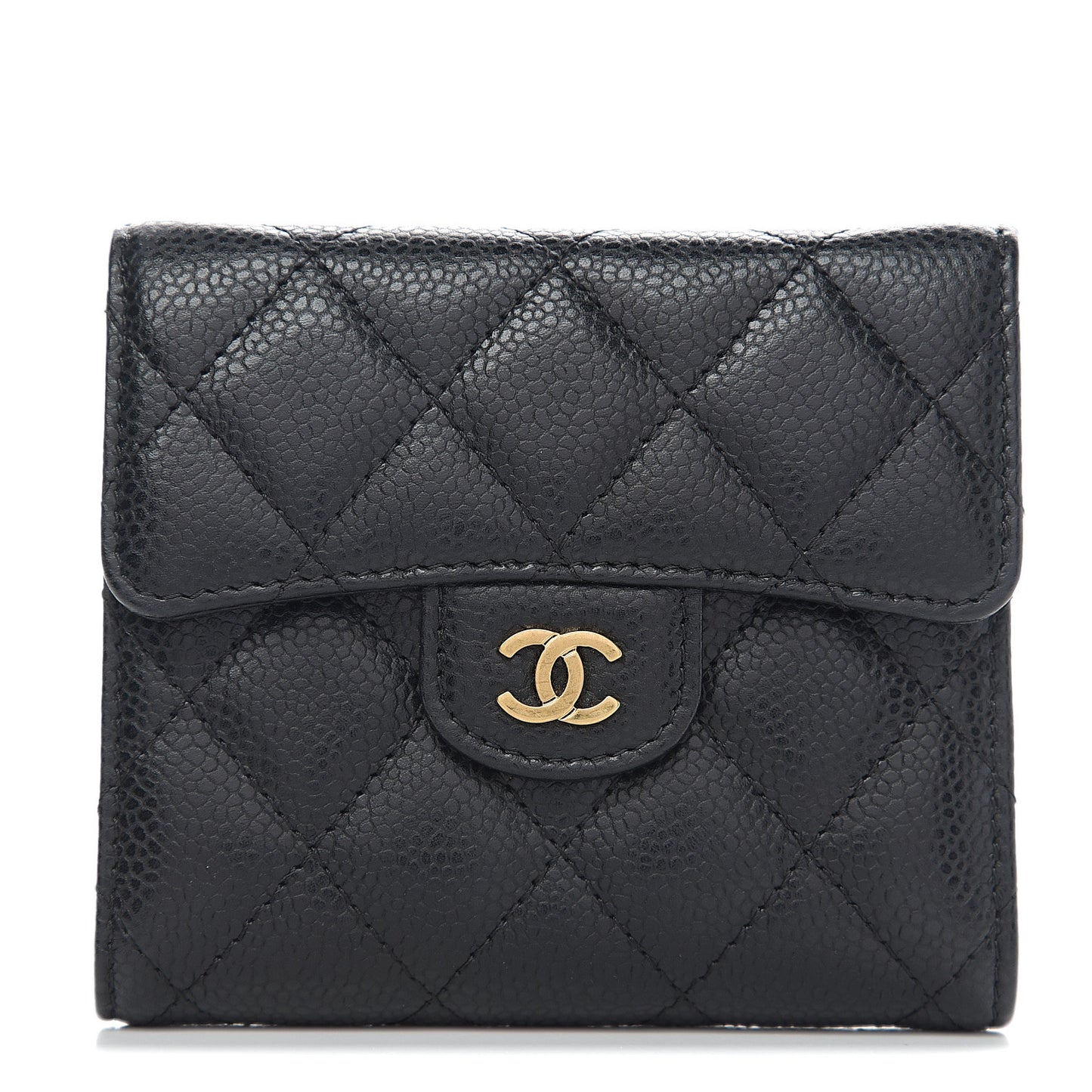 Caviar Quilted Compact Flap Wallet Black