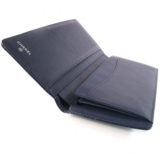 Quilted Patent Flat Wallet Blue