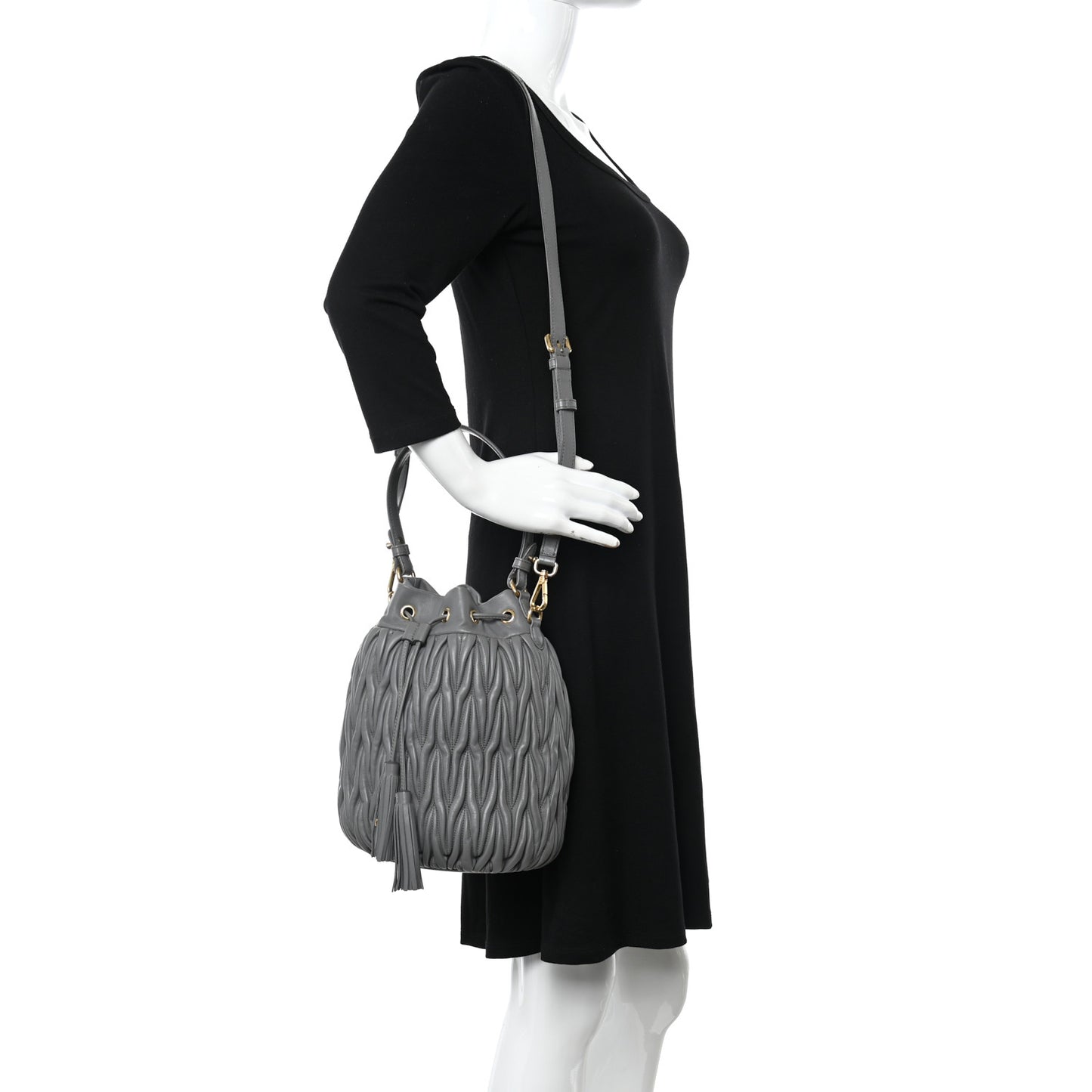 Nappa Matelasse Small Bucket Bag Marmo