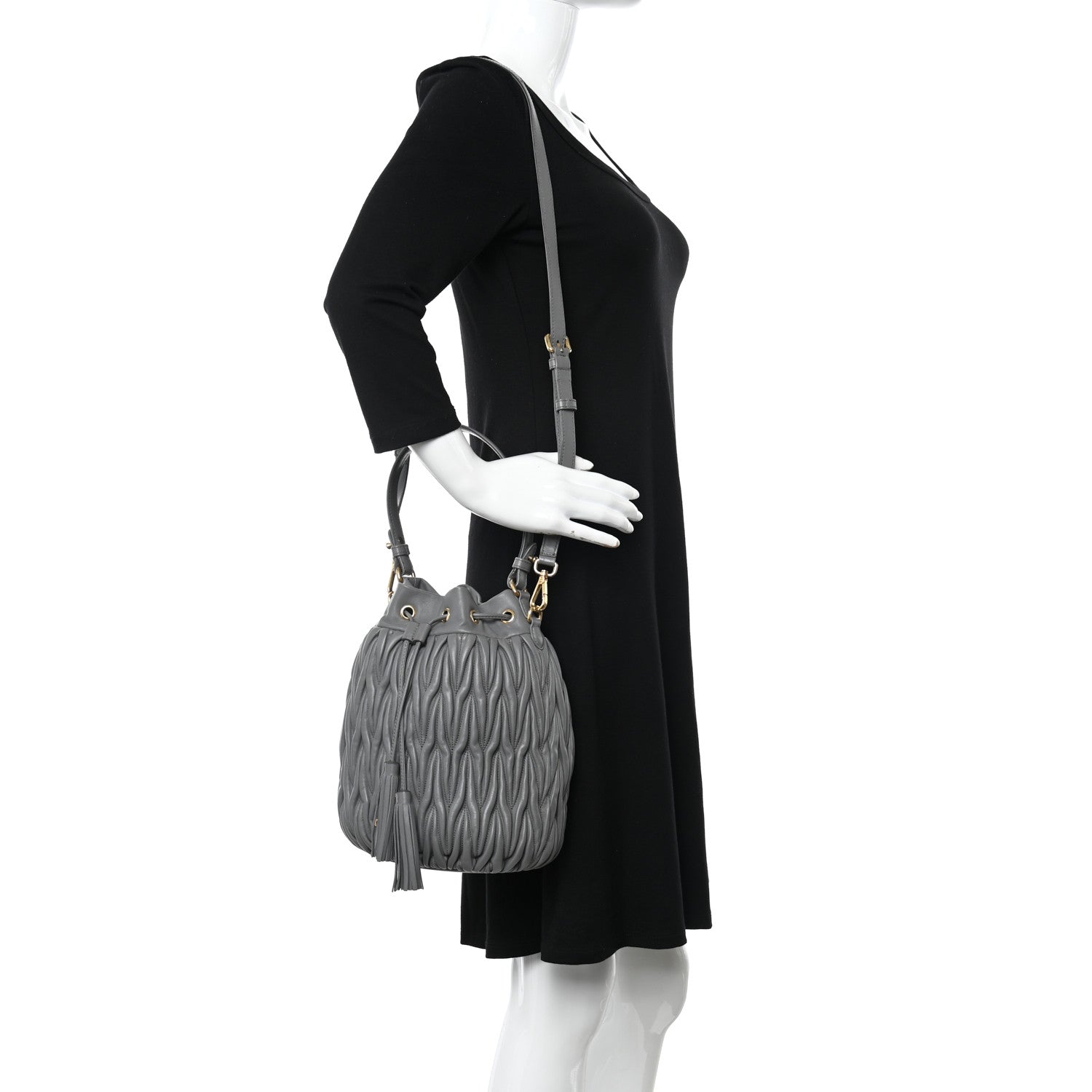 Miu Miu Nappa Matelasse Small Bucket Bag Marmo 2 of 11