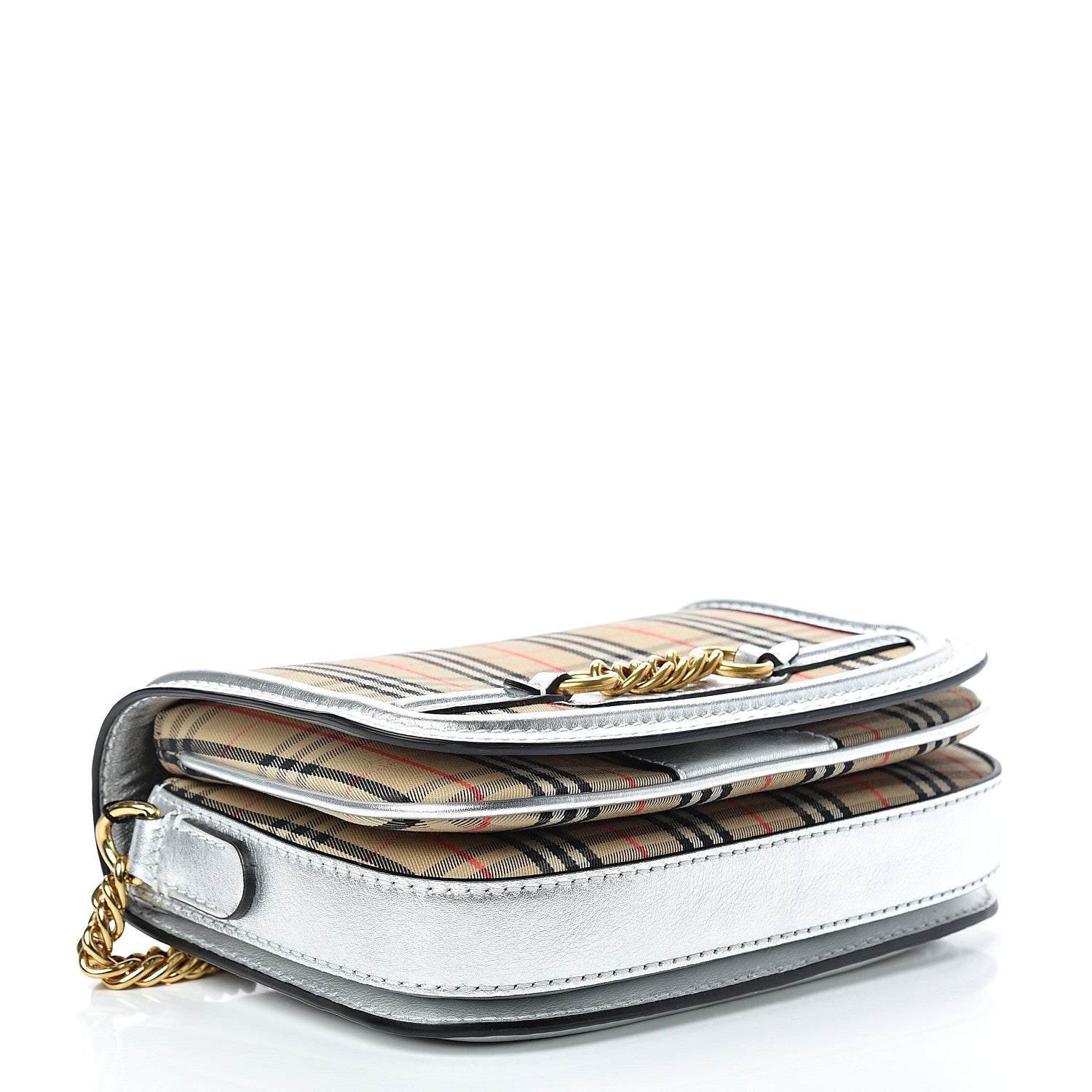 Burberry Smooth Calfskin 1983 Knight Check Link Shoulder Bag Silver 3 of 12
