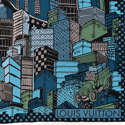 Louis Vuitton Silk Carre Downtown Square Scarf Blue 3 of 4