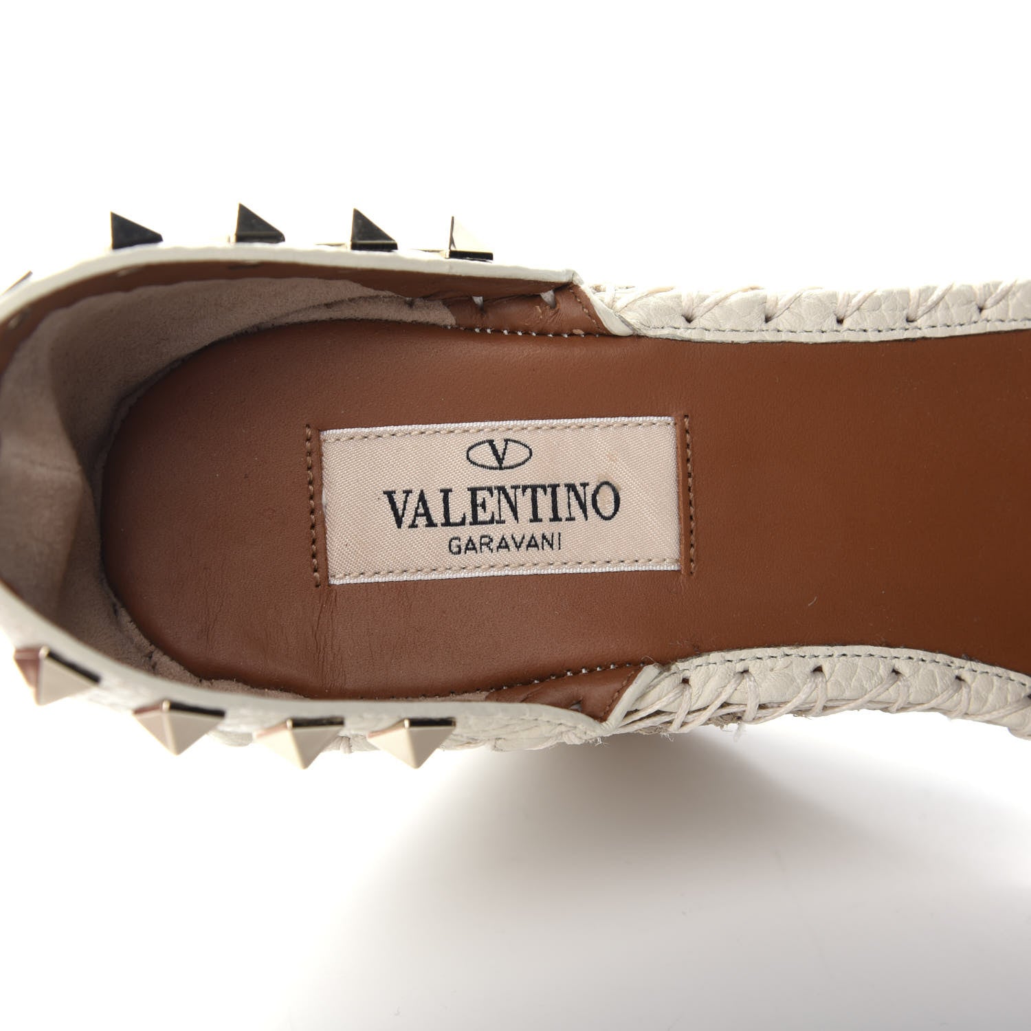 Valentino Garavani Grained Calfskin Rockstud Ankle Strap Espadrille 15/105mm Wedge Sandals 37 Light Ivory Natural 7 of 11