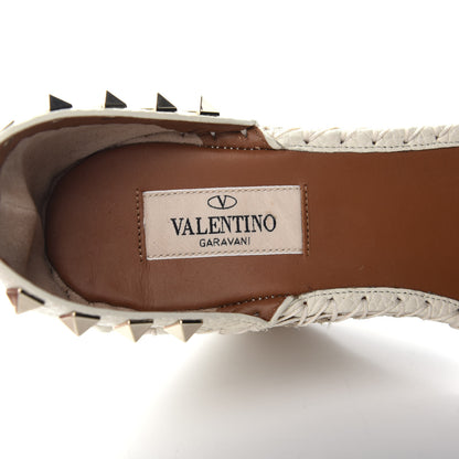 Valentino Garavani Grained Calfskin Rockstud Ankle Strap Espadrille 15/105mm Wedge Sandals 37 Light Ivory Natural 7 of 11