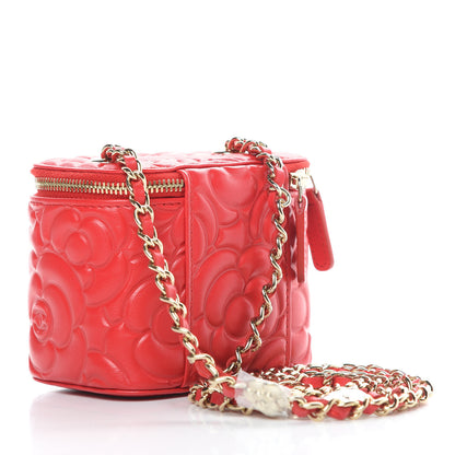 Chanel Lambskin Camellia Embossed Mini Vanity Case With Chain Red 3 of 12