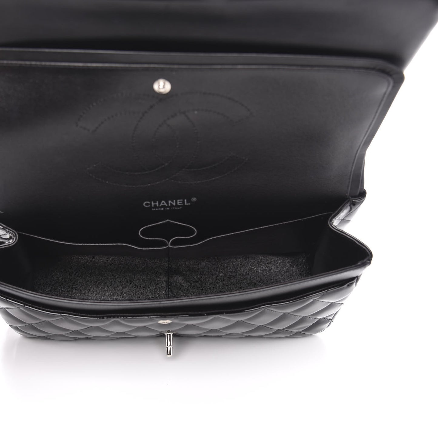 Patent Quilted Jumbo Double Flap Black
