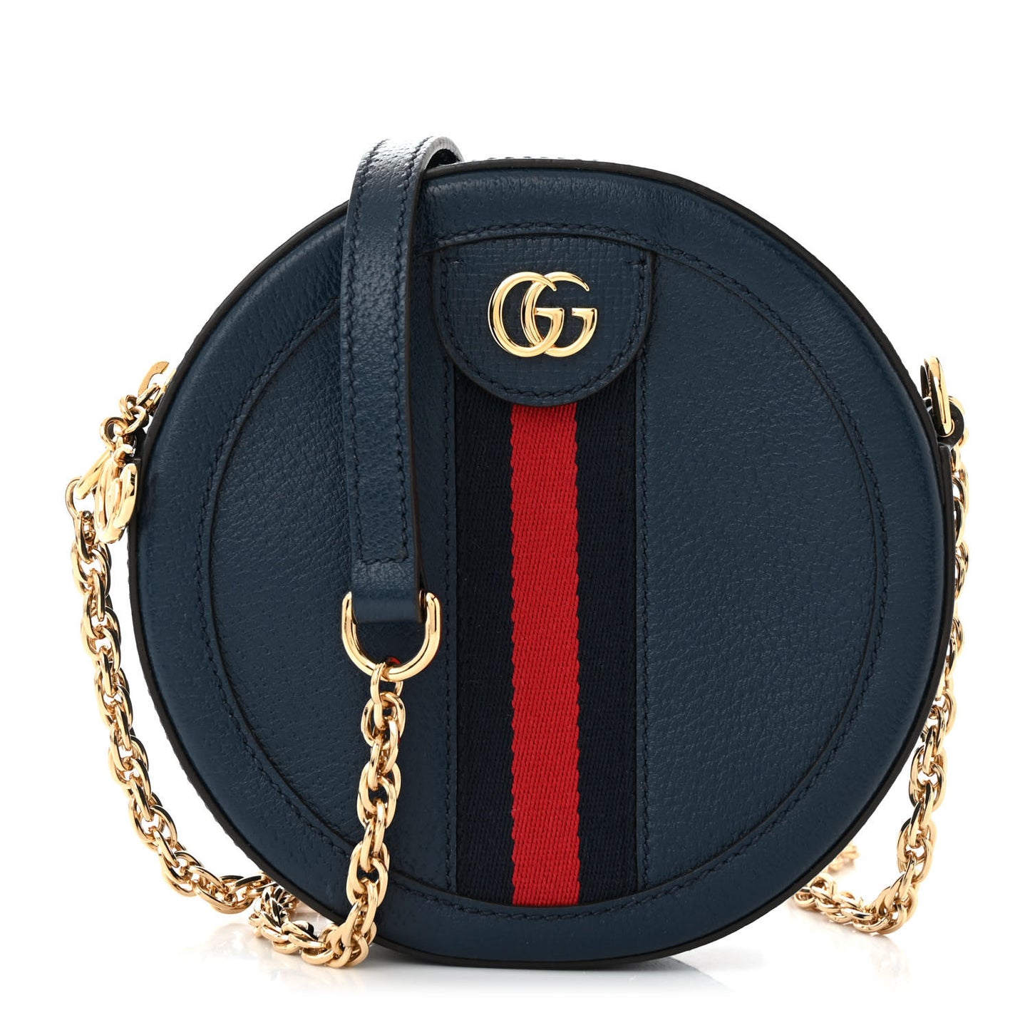 Soft Textured Calfskin Web Mini Ophidia Round Shoulder Bag Blue Agata