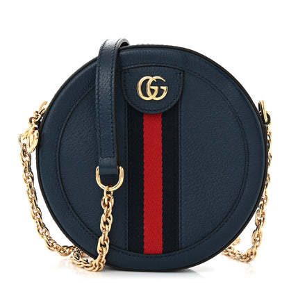 Gucci Soft Textured Calfskin Web Mini Ophidia Round Shoulder Bag Blue Agata 1 of 11