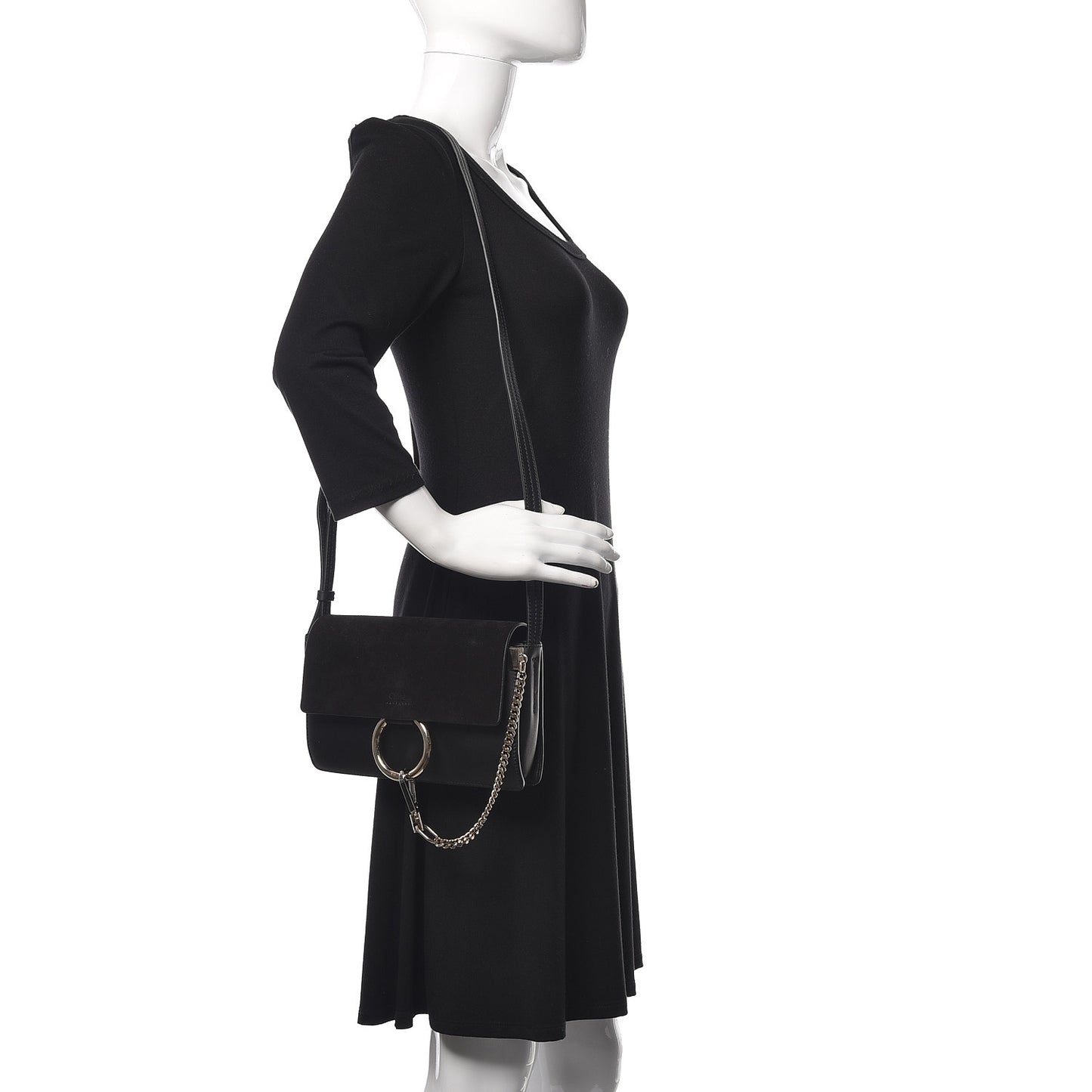 Suede Calfskin Small Faye Shoulder Bag Black
