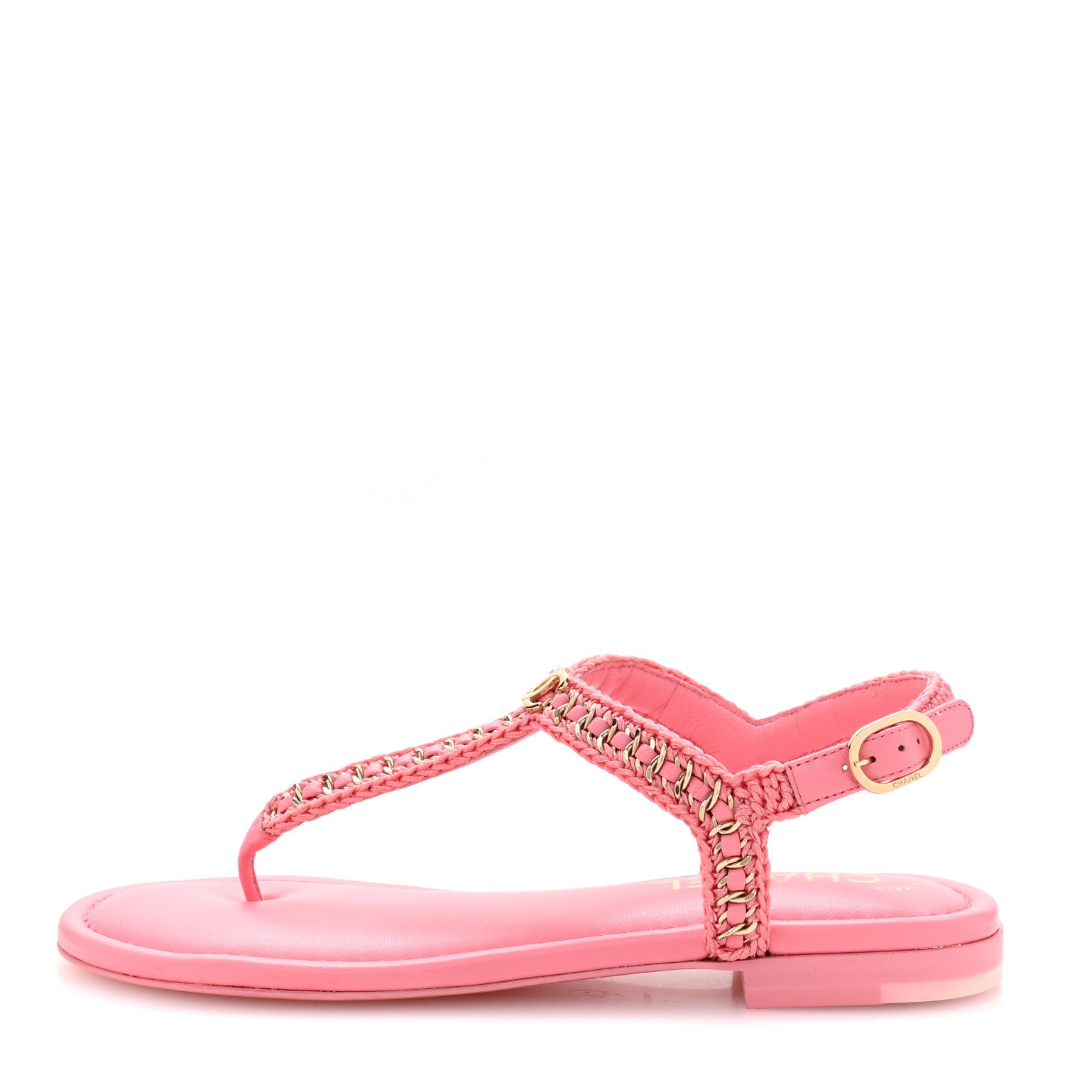 Chanel Lambskin Embroidered CC Thong Sandals 37 Pink 1 of 9