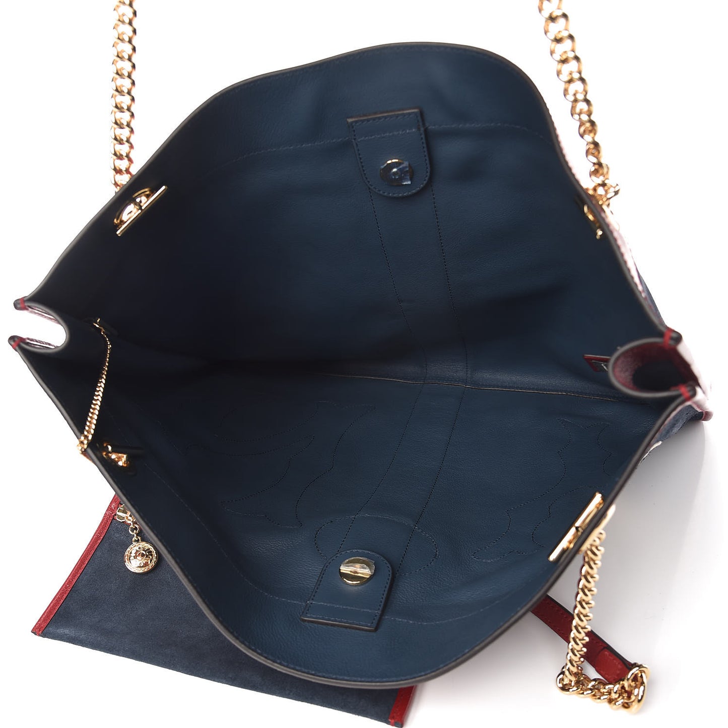 X MLB Suede Calfskin NY Yankees Large Rajah Chain Tote New Blue Romantic Cherry